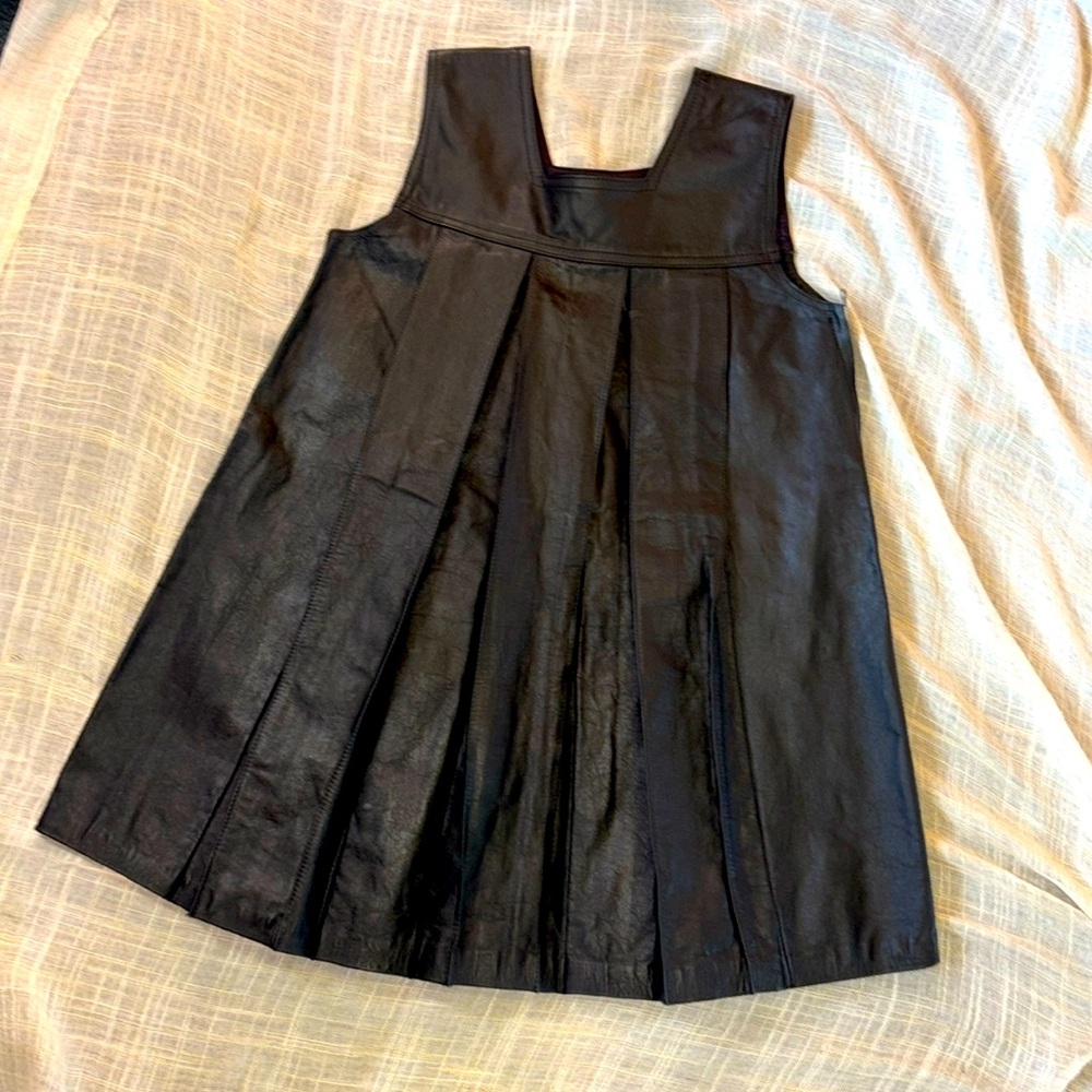 Pleated Genuine Leather Mini Dress, British GameBirds, Medium, EUC, Black